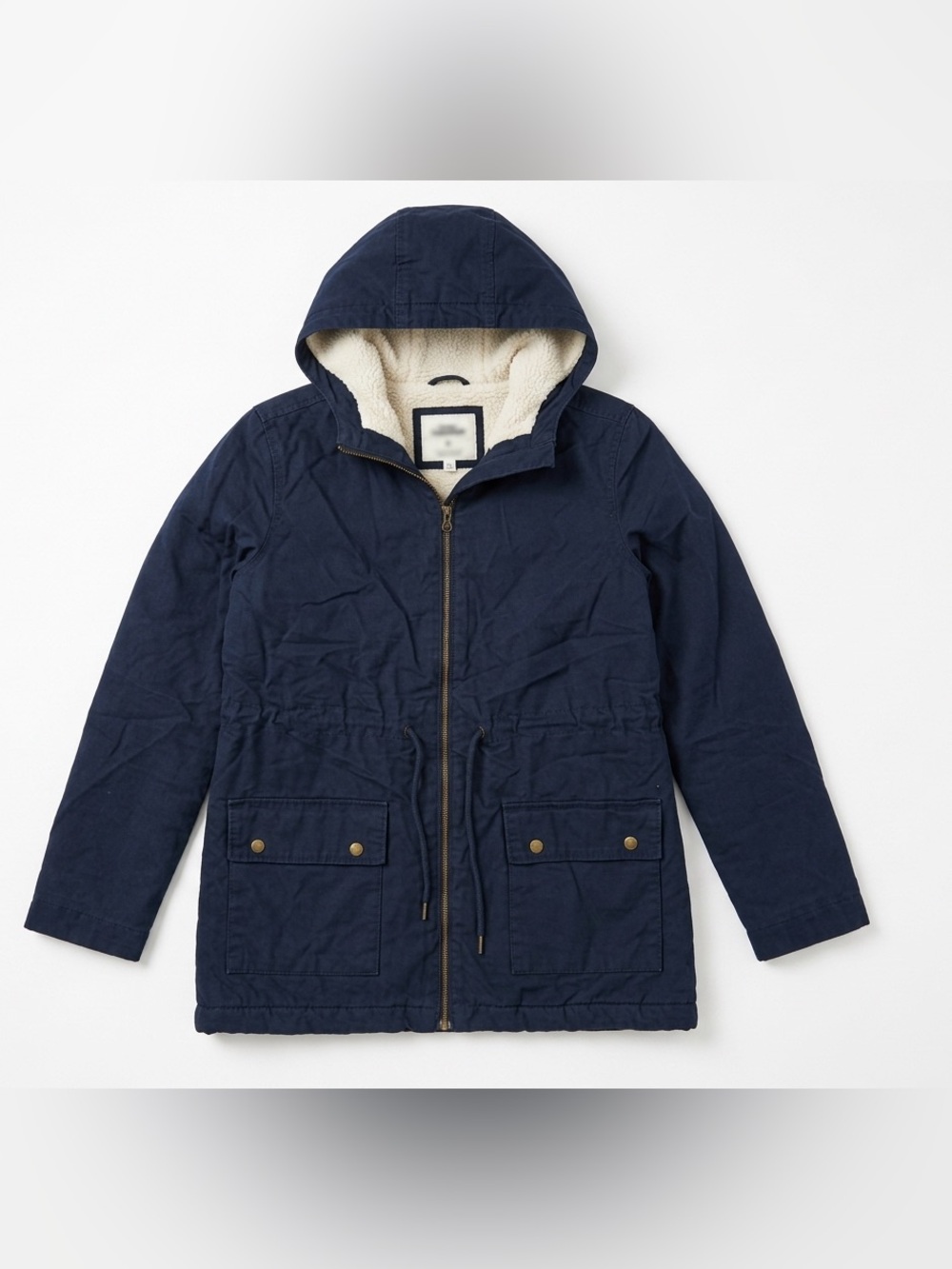Old Navy Navy Hooded Puffer Jacket with Cream Sherpa Lining